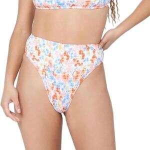 L*Space Barlette Floral Print Ruched Bitsy Cut Bikini Bottom Size Small
